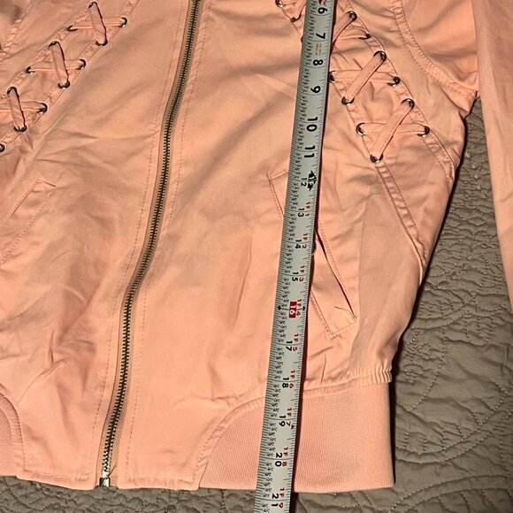 Haute Monde Lightweight Jacket Pink Fill Zip Lace Detail Size S - Picture 4 of 13